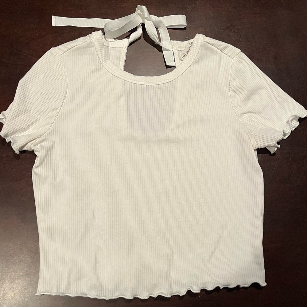 White Crop Tie back T-Shirt with Short Sleeves